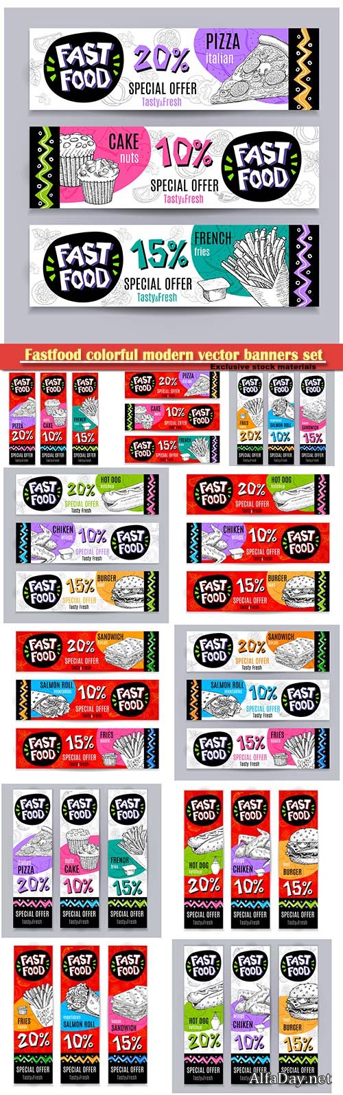 Fast Food colorful modern vector banners set # 2