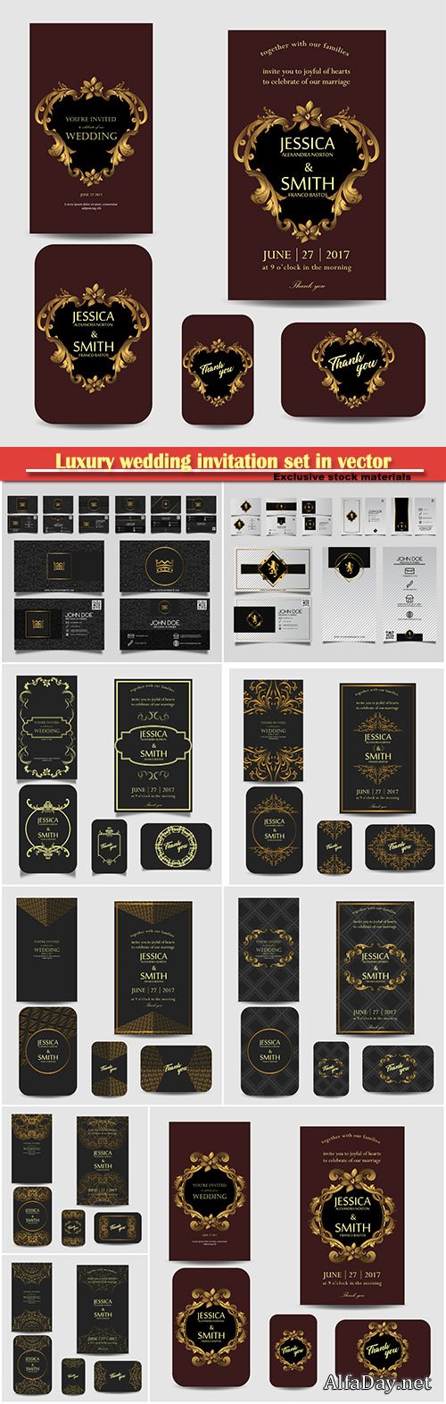 Luxury wedding invitation set in vector