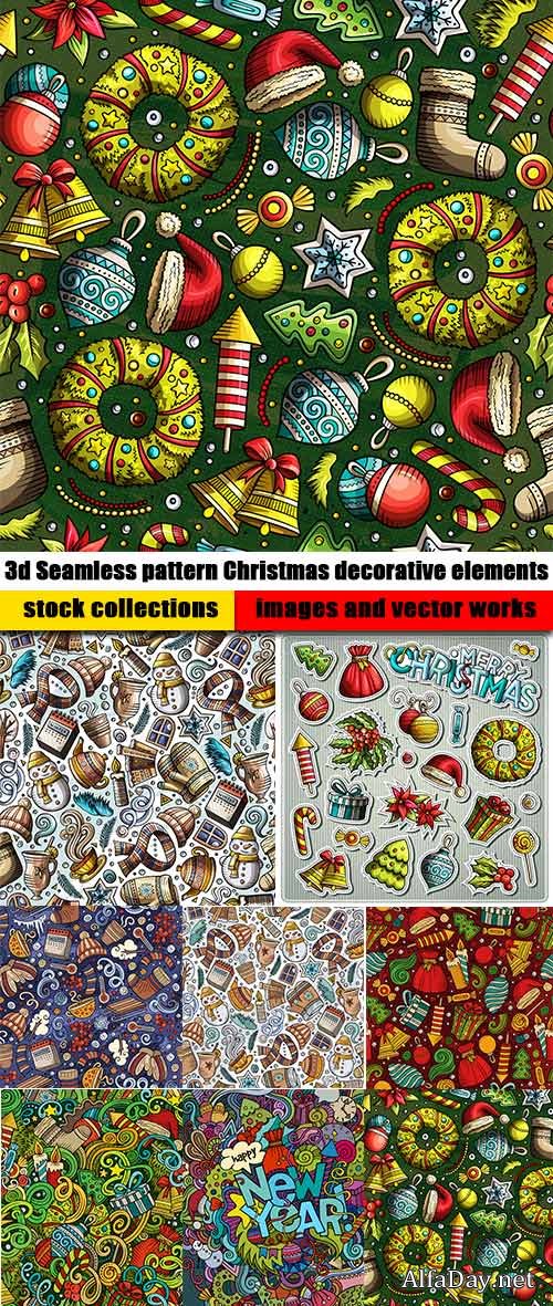 3d Seamless pattern Christmas decorative elements