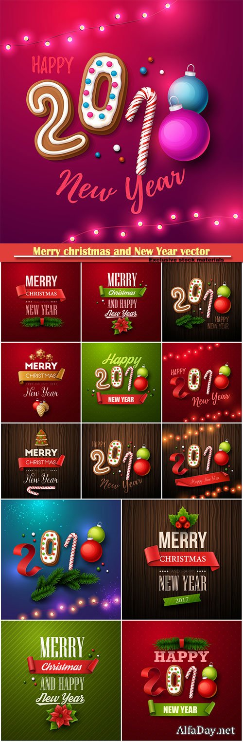 Merry christmas and New Year vector greeting card # 2