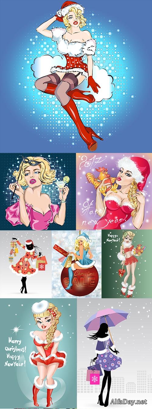 Christmas girls purchases and festive cocktail