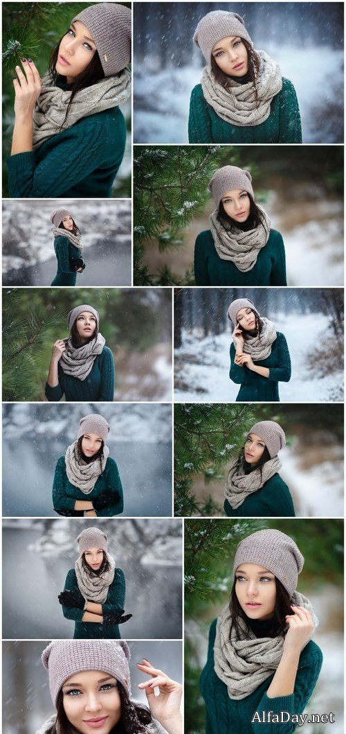 Beautiful young woman in wintertime outdoor - 11xUHQ JPEG Photo Stock