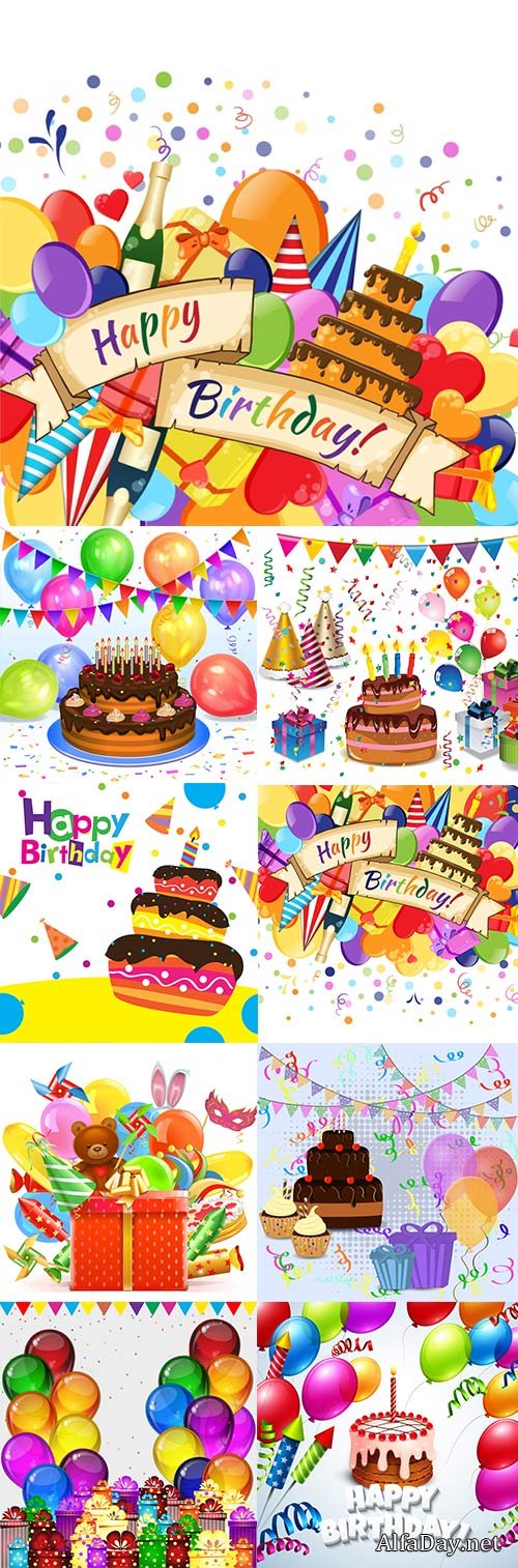 Happy birthday holiday invitation balloons and gifts 5