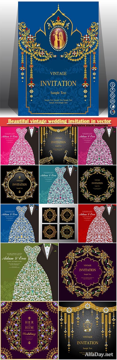 Beautiful vintage wedding invitation in vector