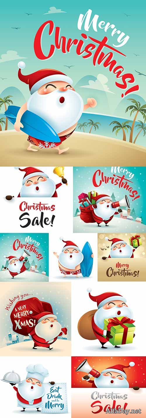 Merry Christmas funny Santa with gifts