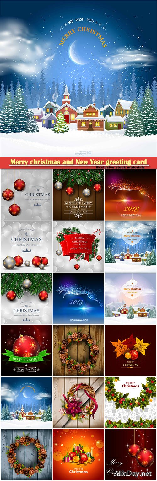 Merry christmas and New Year greeting card vector # 12
