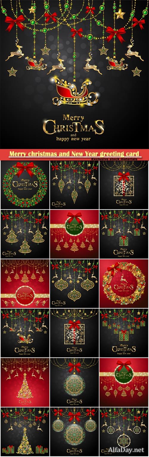 Merry christmas and New Year greeting card vector # 16