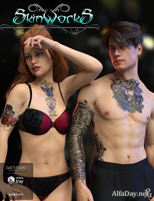 SkinWorks L.I.E. Tattoos for Genesis 3 and 8