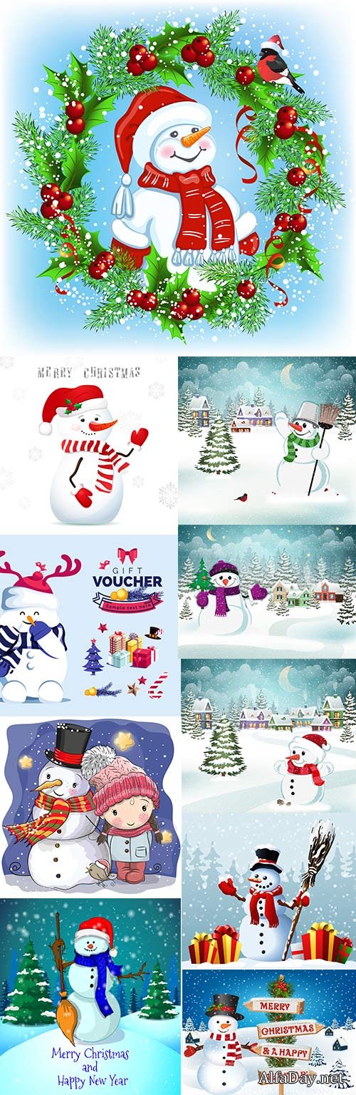 Happy snowman and Merry Christmas cartoon