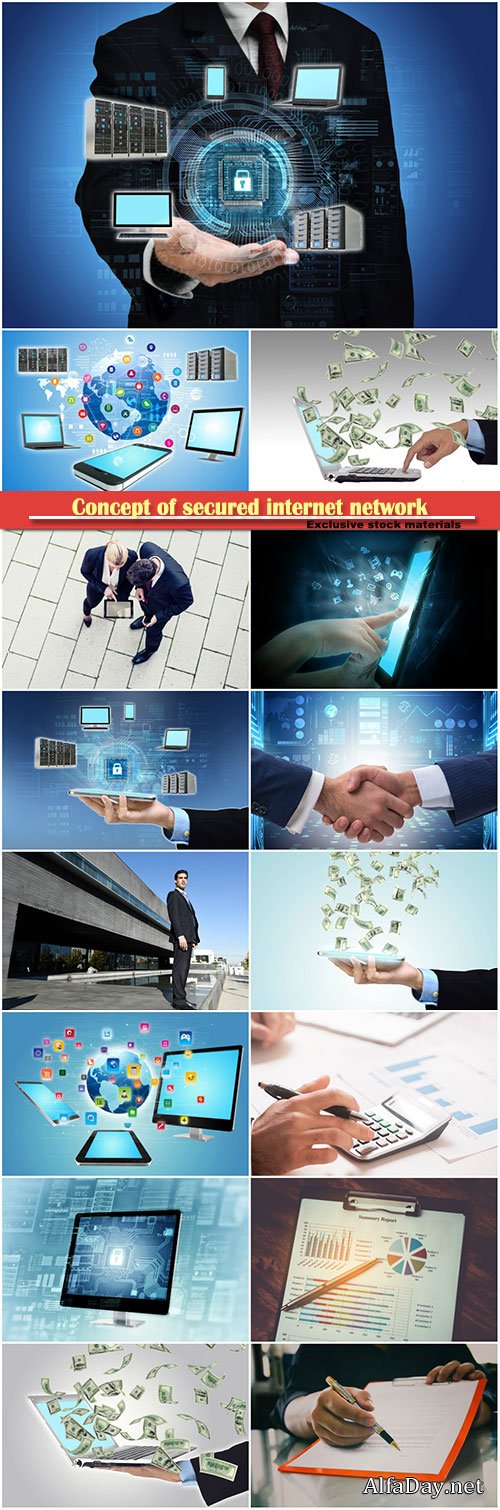 Concept of secured internet network, business cooperation concept , business man and woman