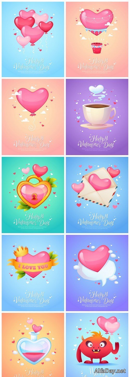 Cute Valentine Postcard - 10 Vector