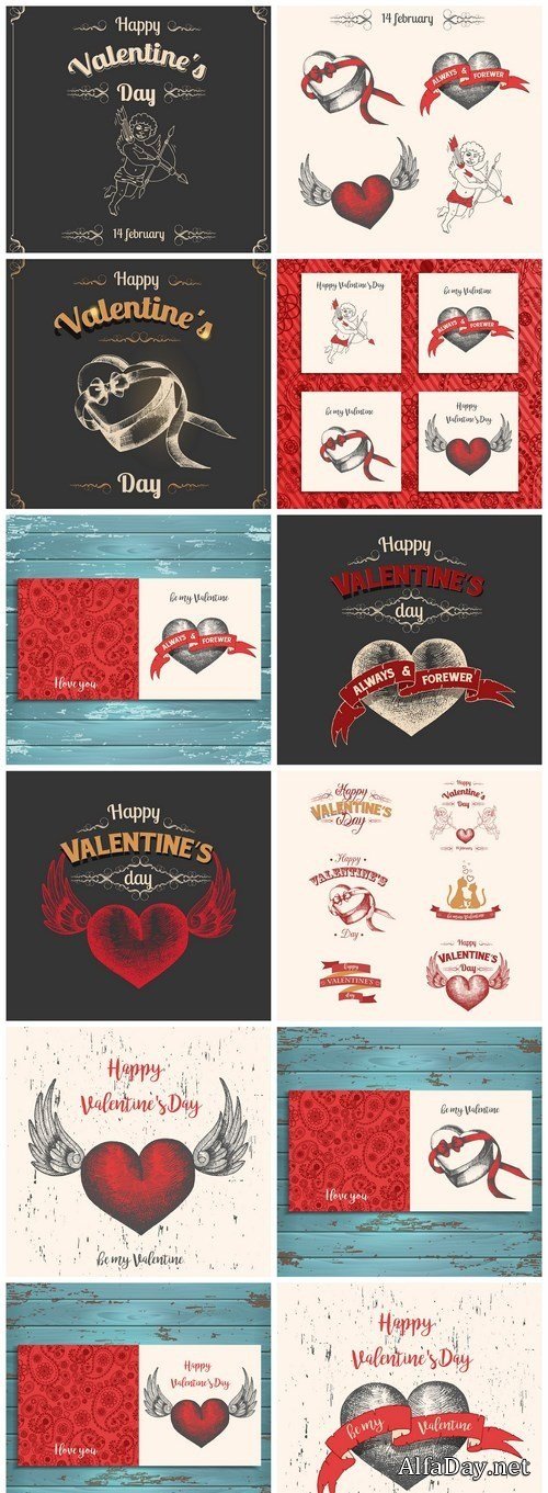 Valentine Vintage Background - 12 Vector
