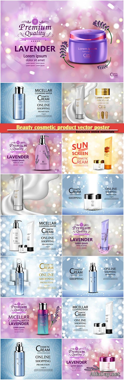 Beauty cosmetic product vector poster, skin care cream