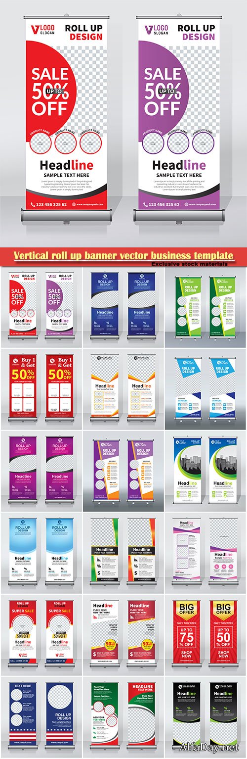 Vertical roll up banner vector business template # 5