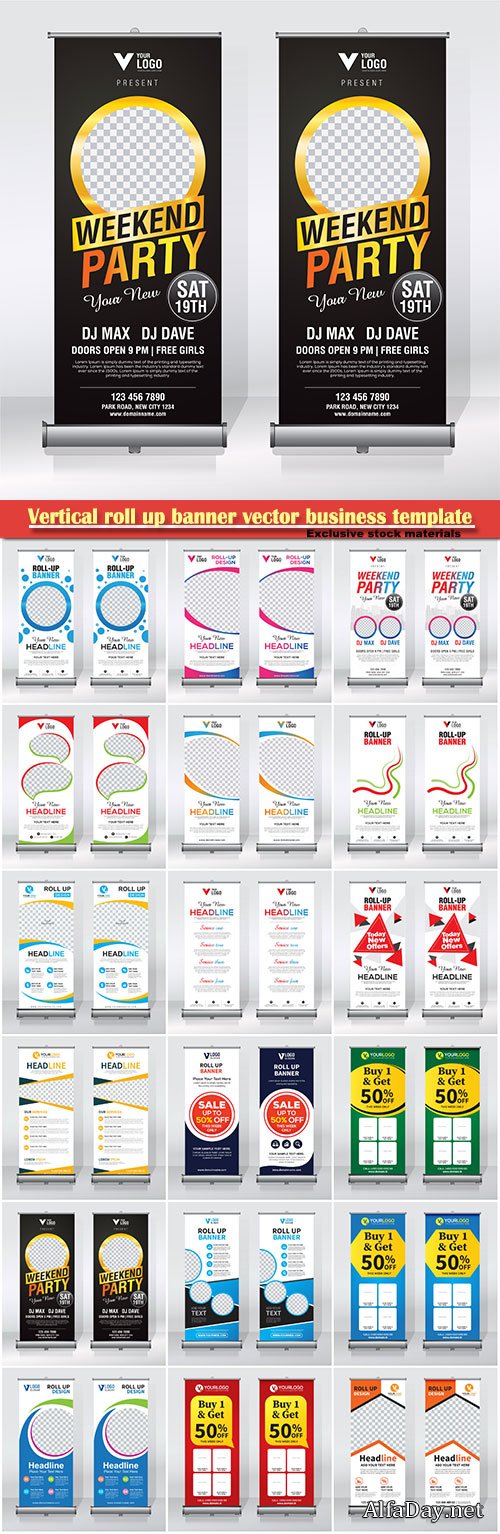 Vertical roll up banner vector business template # 3