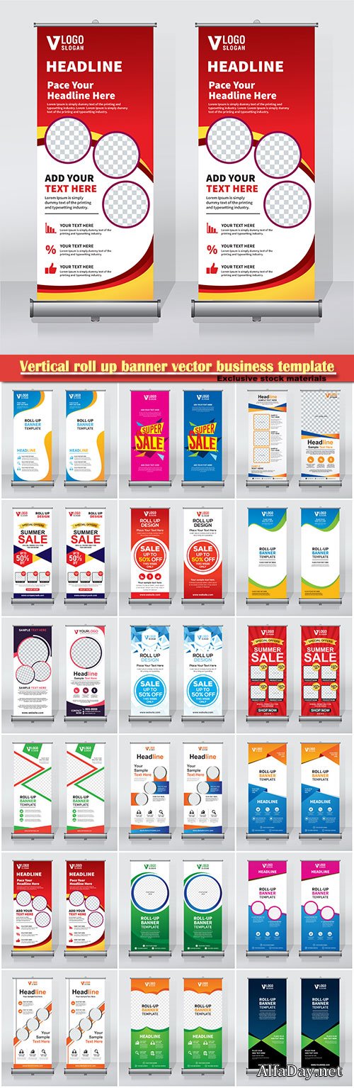 Vertical roll up banner vector business template # 2