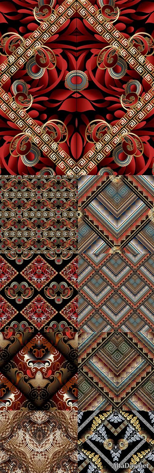 Embroidered grunge tapestry with ethnic patterns