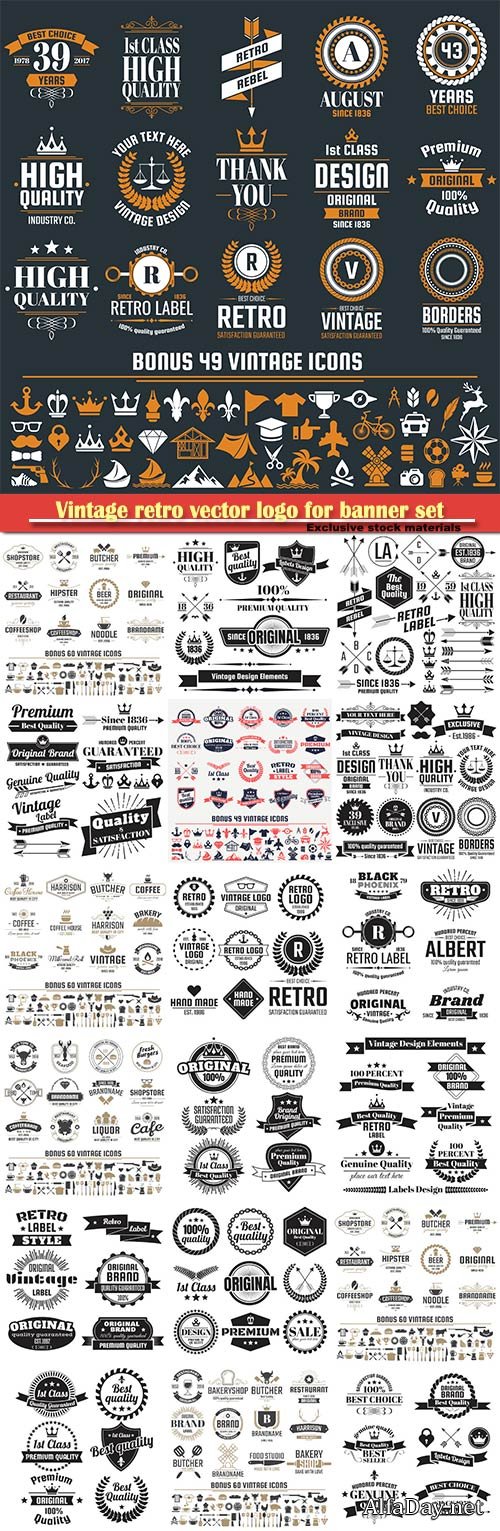 Vintage retro vector logo for banner set
