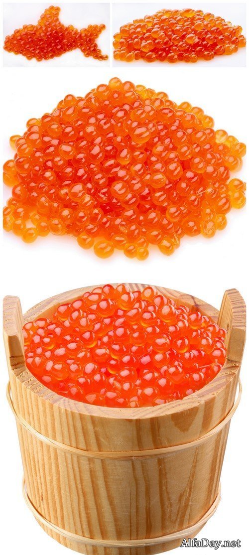 Red caviar is in a wooden bucket 4X JPEG