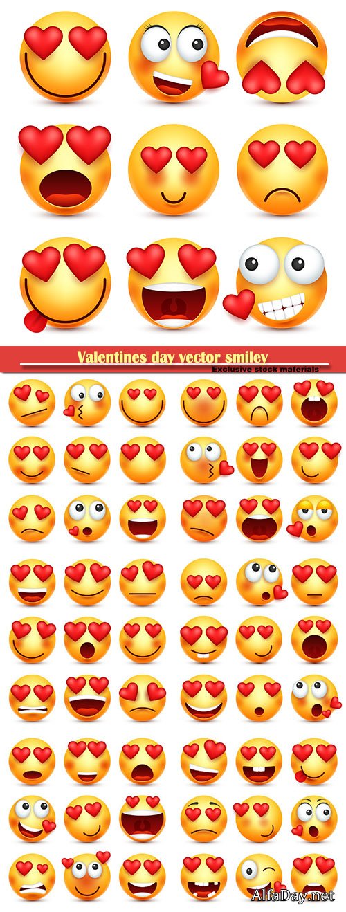 Valentines day vector smiley, emoji with heart