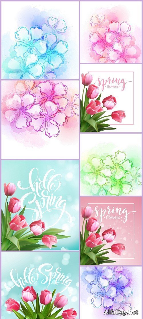 Decorative watercolor spring flower 9X EPS