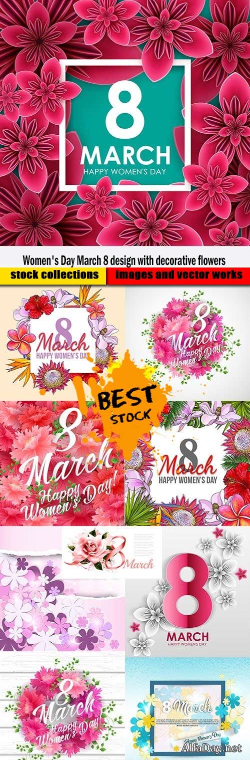 Women's Day March 8 design with decorative flowers