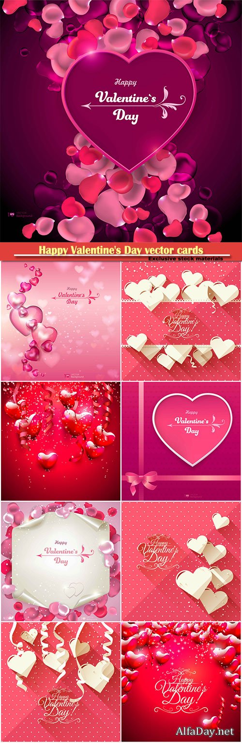 Happy Valentine's Day vector cards, red roses and hearts, romantic backgrounds # 7