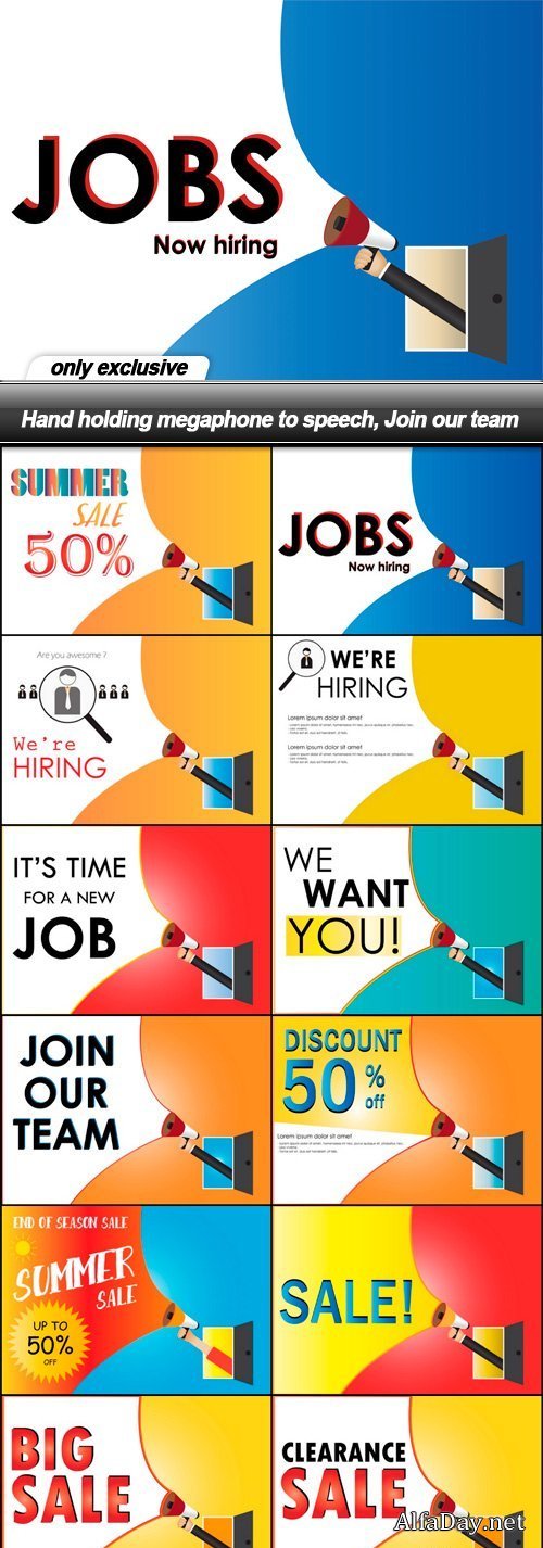 Hand holding megaphone to speech, Join our team - 12 EPS