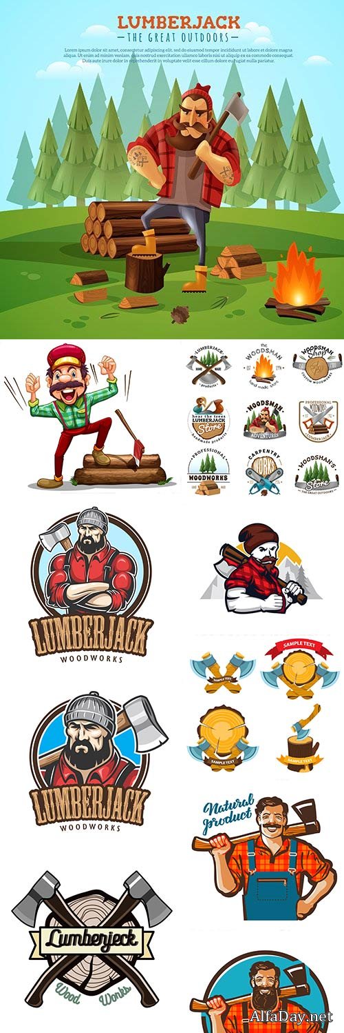 Lumberjack vintage comics emblem and label illustration