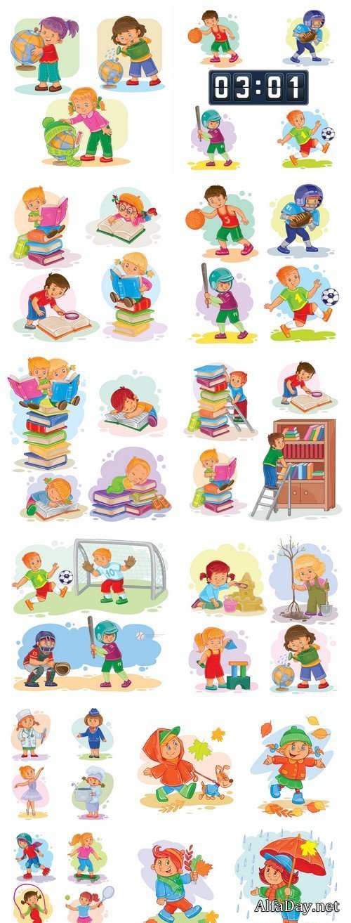 Set of vector icons of small children 11X EPS