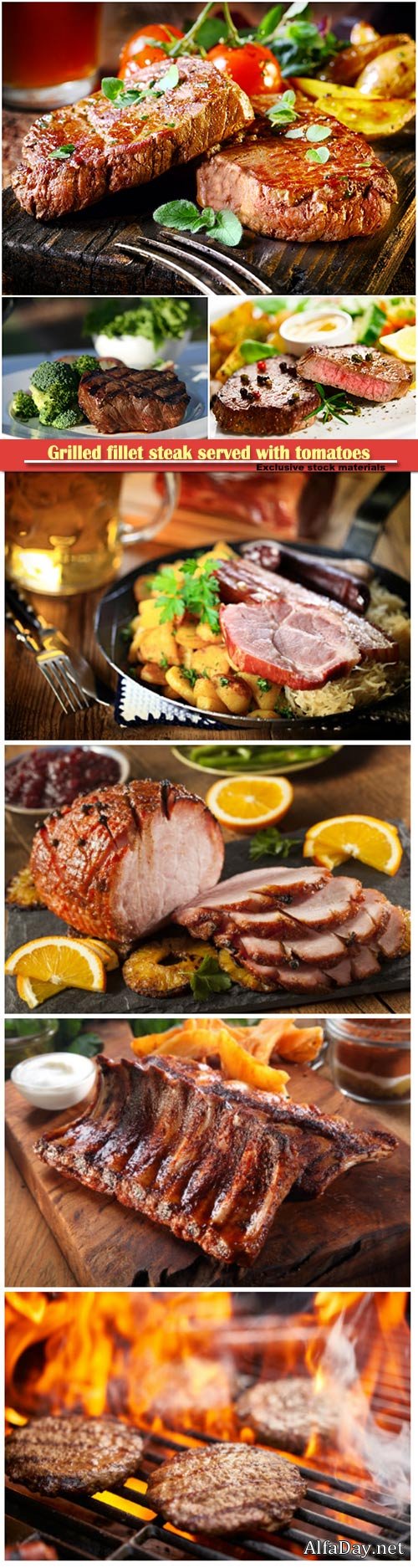 Grilled fillet steak served with tomatoes and roast vegetables