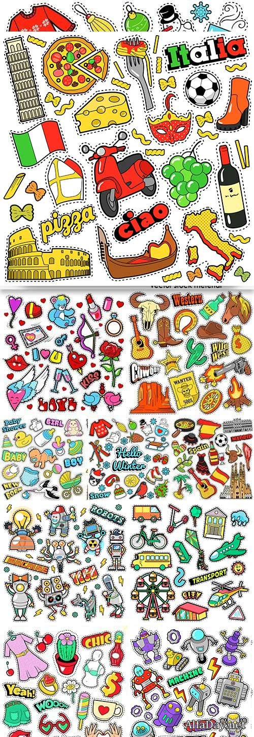 Cartoon illustration comic sticker design collection