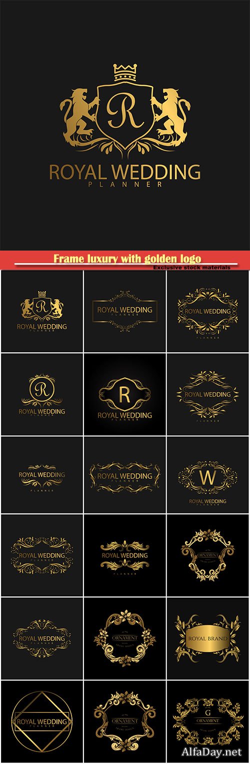 Frame luxury with golden logo vector template