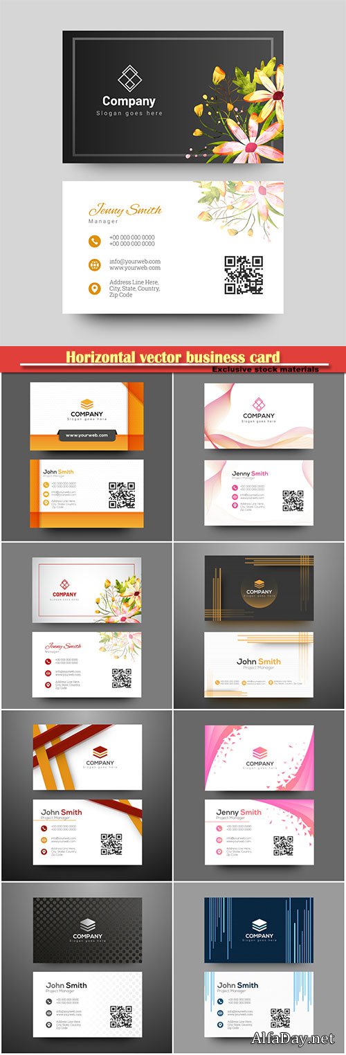 Horizontal vector business card with front and back presentation # 2