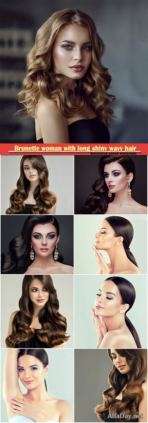 Brunette woman with long shiny wavy hair