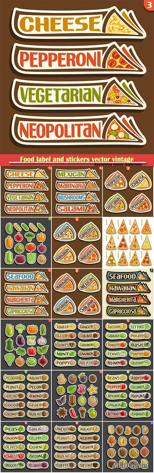 Food label vector vintage collection