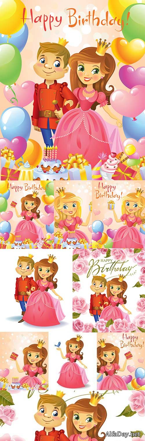 Happy Birthday princess invitation flowers and spheres