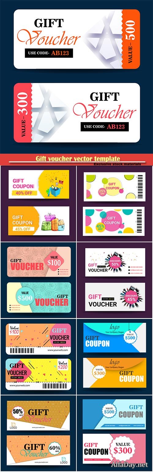 Gift voucher vector template, certificate, discount card