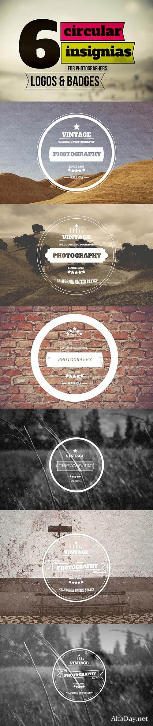 6 Circular Vintage Style Badges