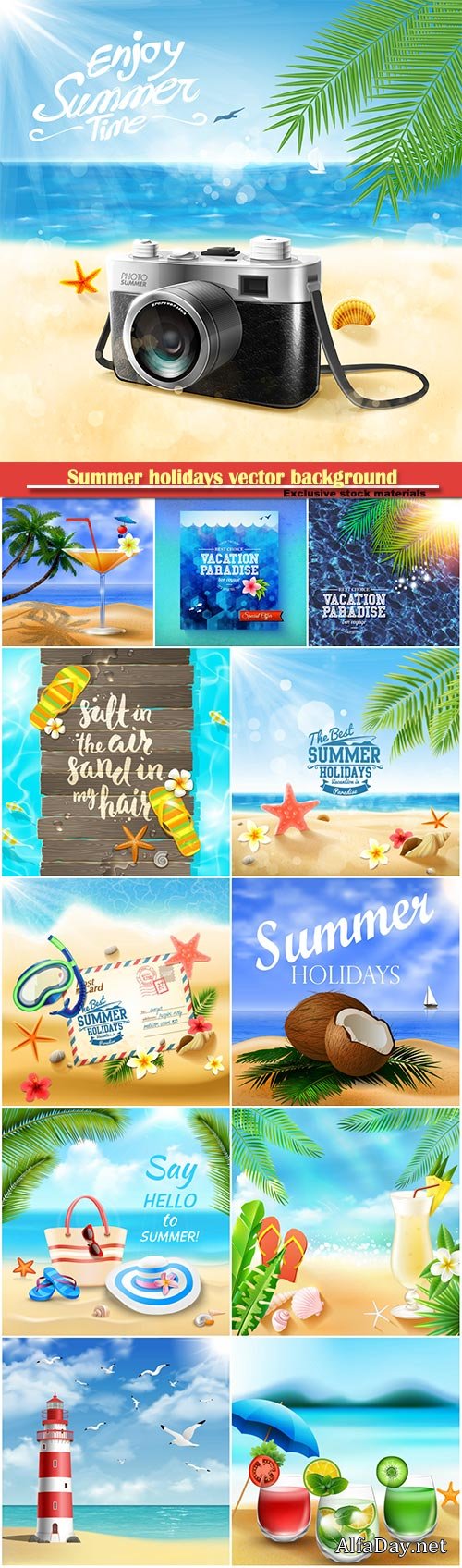 Summer holidays vector background, tropical beach, sea, fresh cocktails, sand # 10