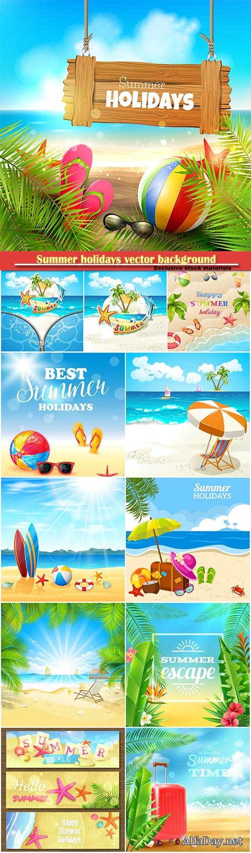 Summer holidays vector background, tropical beach, sea, fresh cocktails, sand # 9