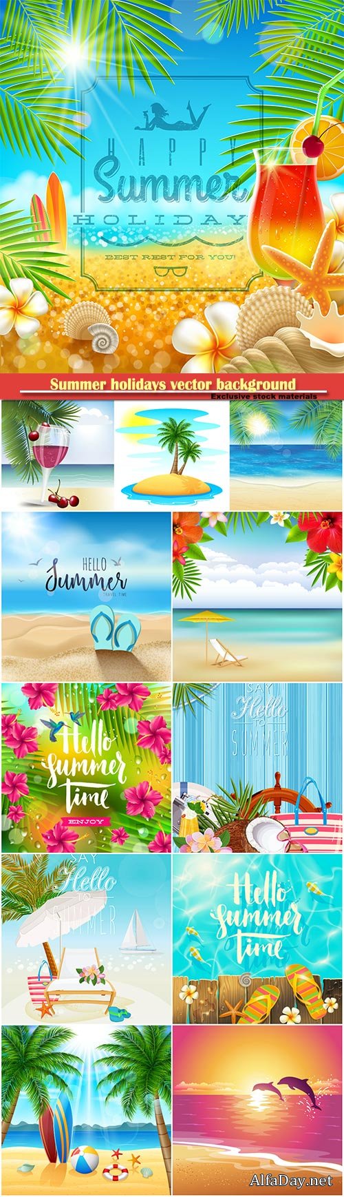 Summer holidays vector background, tropical beach, sea, fresh cocktails, sand # 8