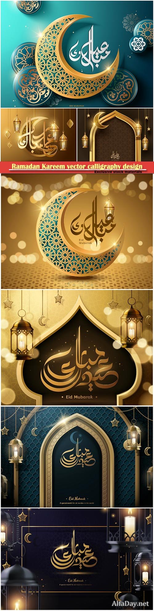 Ramadan Kareem vector calligraphy design with decorative floral pattern, mosque silhouette, crescent and glittering islamic background # 50