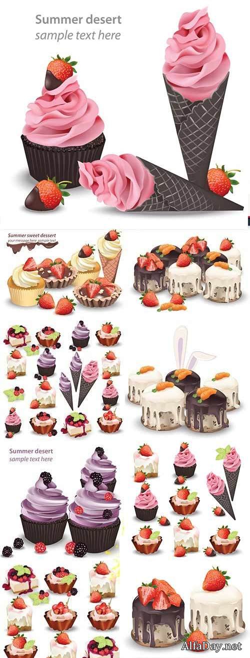 Sweet dessert holiday cake and cupcake with berries