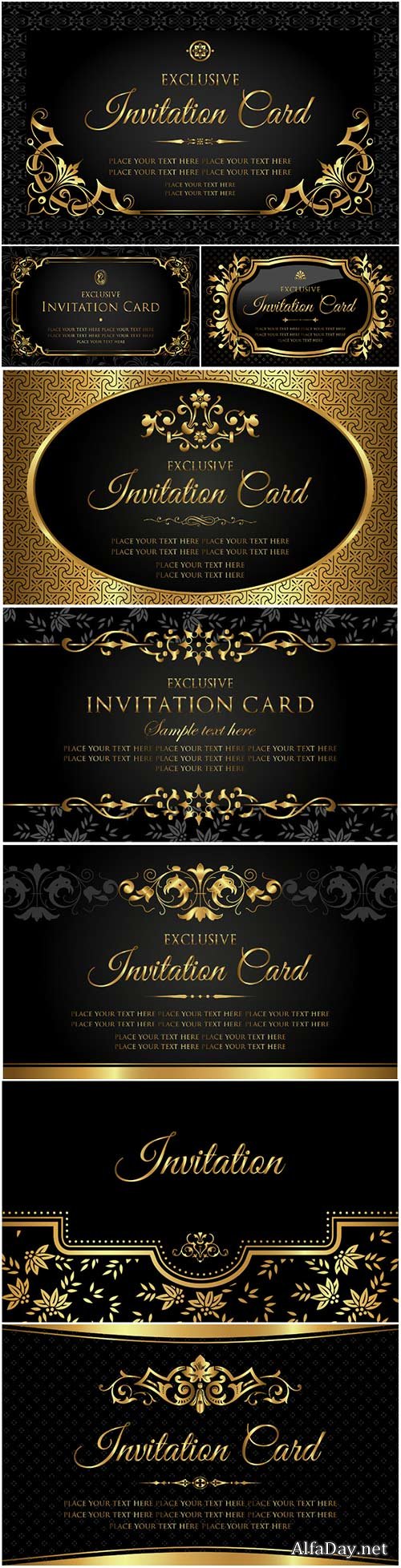 Invitation luxury vector card, black and gold vintage style
