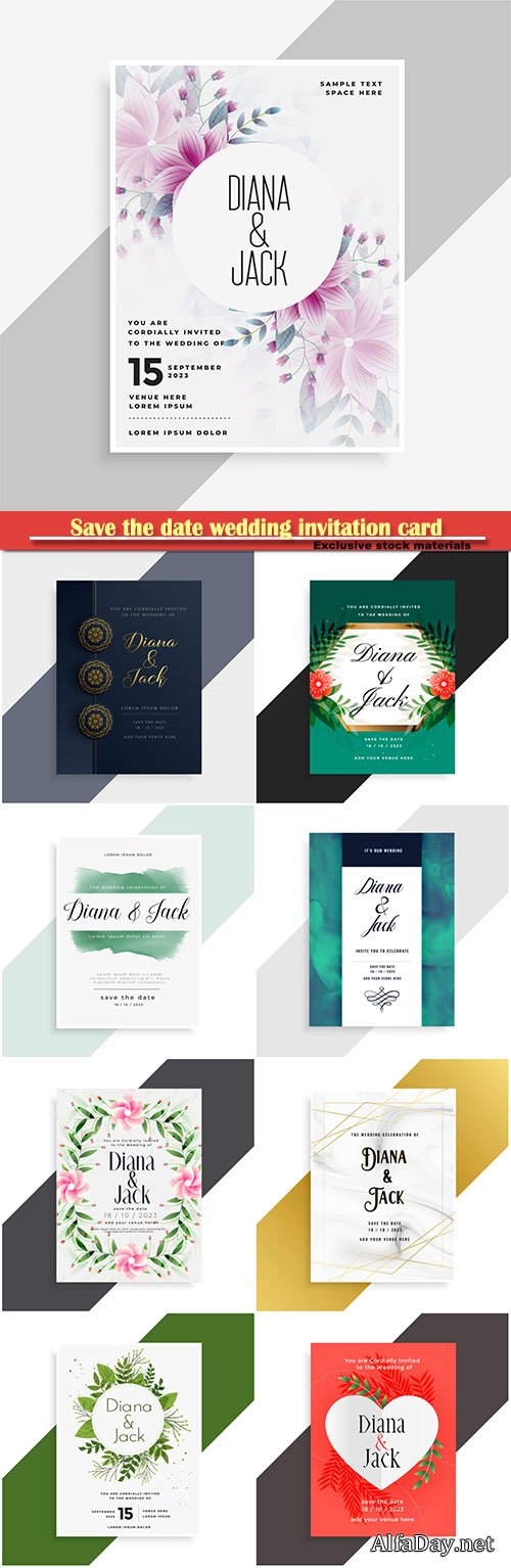Save the date wedding invitation card design with flower