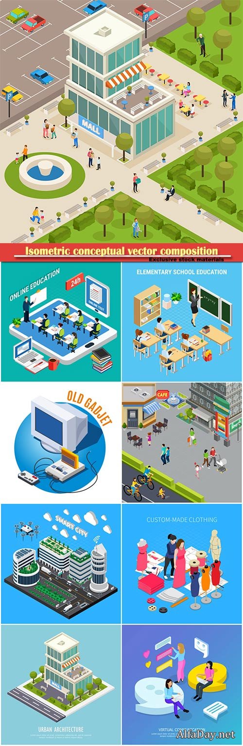 Isometric conceptual vector composition, infographics template # 35