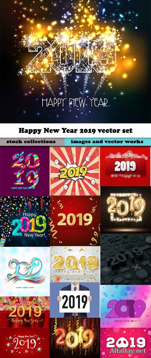 Happy New Year 2019 vector set