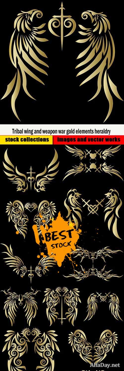 Tribal wing and weapon war gold elements heraldry