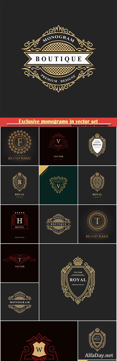 Monogram design elements, calligraphic vector line art logo design